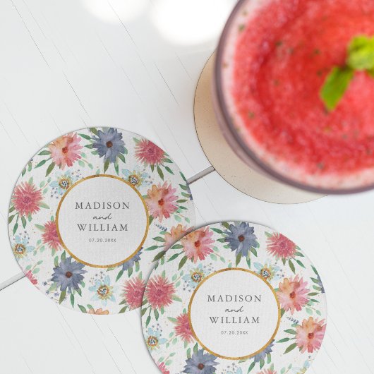 Gold Boho Chic Whimsical Greenery Wildblume Runder Pappuntersetzer