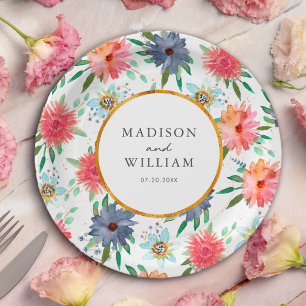 Gold Boho Chic Whimsical Grünzeug Wildblume Pappteller