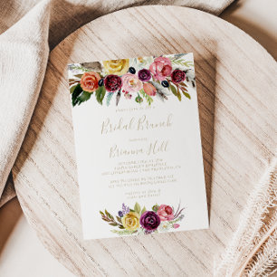 Gold Boho Floral Bridal Brunch Brautparty Einladung
