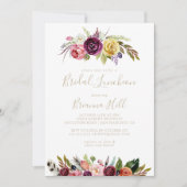 Gold Boho Floral Bridal Luncheon Brautparty Einladung (Vorderseite)