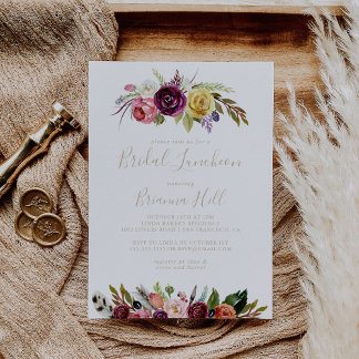 Gold Boho Floral Bridal Luncheon Brautparty Einladung