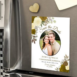 Gold Boho Floral & Foto Hochzeit Save the Date Magneteinladung