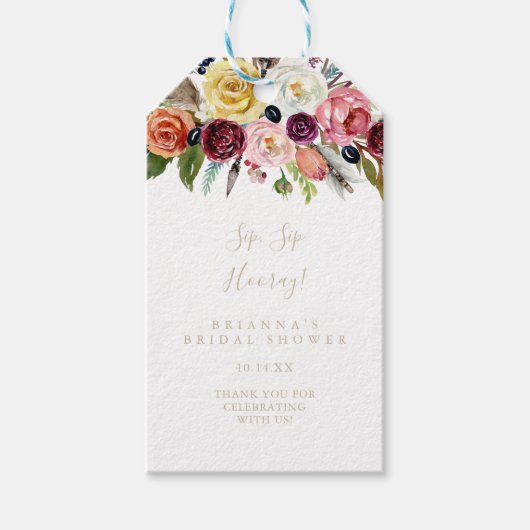 Gold Boho Floral Sip Hooray Brautparty Geschenkanhänger (Vorderseite)