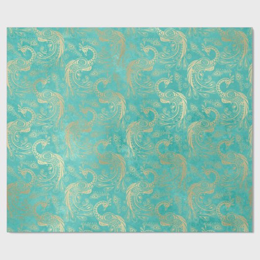 Gold-Boho-Friedenstruppen in Aqua Geschenkpapier (Flach)