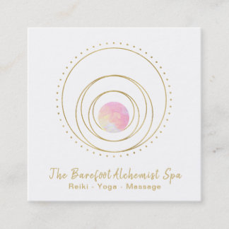 *~* Gold Boho Heilige Geometrie Luna Mondmond Rosa Quadratische Visitenkarte