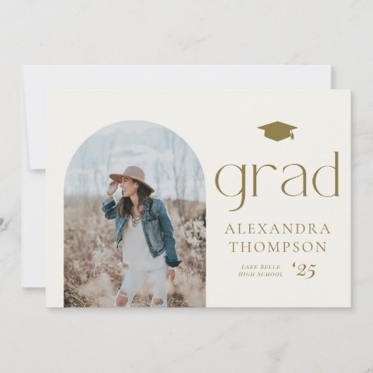 Gold Boho Minimalistisch Arch Foto Abschluss Einladung (Vorderseite)