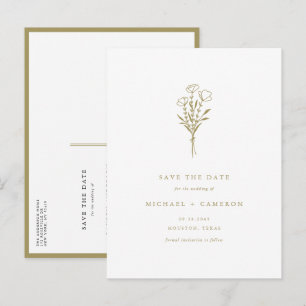 Gold Boho Minimalistisch Botanisch Save the Date Ankündigungspostkarte