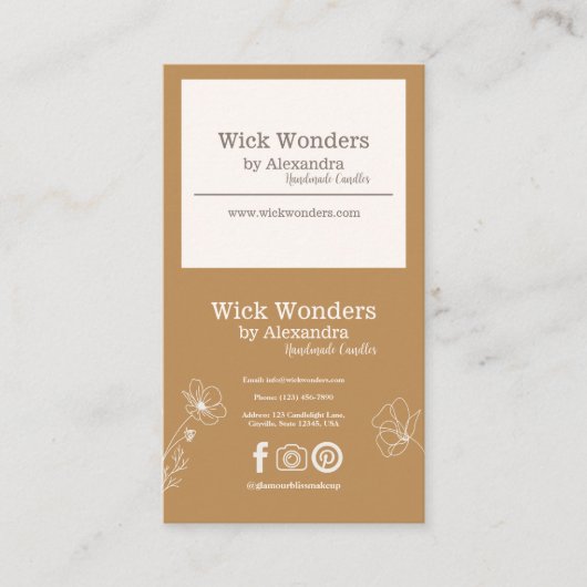 Gold Boho Minimalistische Kerzenmacherei Visitenkarte (Vorderseite)