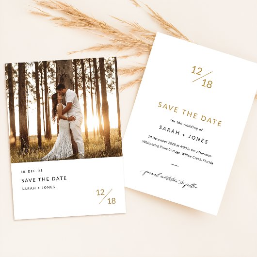 Gold Boho Modernes Minimalistisches Foto Save The Date