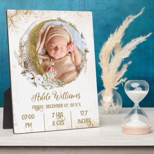Gold-Boho-Mond-Baby-Geburtsstunde mit Foto Fotoplatte (Seite)