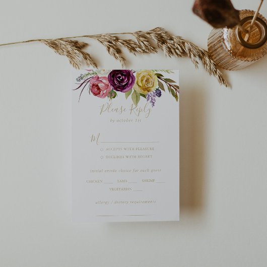 Gold Boho Tropical Floral Wedding Menü UAWG RSVP Karte