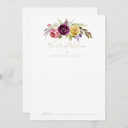 Gold Boho Tropical Floral Wedding Words of Wisdom Hinweiskarte (Vorne/Hinten)