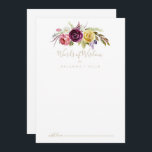 Gold Boho Tropical Floral Wedding Words of Wisdom Hinweiskarte<br><div class="desc">Diese goldene tropische, blumengeschmückte Ratenkarte der Weisheit ist perfekt für eine rustikale Hochzeit. Die Gestaltung umfasst handbemalte braune Wildfedern, bohgelbe, weiße, lila, rosa, rot-bordeauxfarbene Blume und blaue Beeren, die in hübschen Bouquets angeordnet sind. Diese Karten sind ideal für Hochzeiten, Brautparty, Babydusche, Graduiertenfest u.v.m. Personalisieren Sie die Karten mit den Namen...</div>