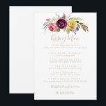 Gold Boho Tropical Wedding Kissing Menu Game Card<br><div class="desc">Diese goldene,  tropische Hochzeitskissingkarte eignet sich perfekt für einen modernen Hochzeitsempfang. Die Gestaltung umfasst handbemalte braune Wildfedern,  bohgelbe,  weiße,  lila,  rosa,  rot-bordeauxfarbene Blume und blaue Beeren,  die in hübschen Bouquets angeordnet sind.</div>