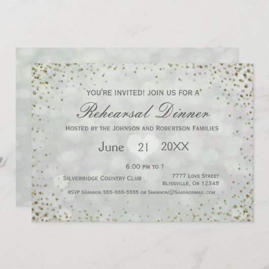 Gold Bokeh | Abendessen Probe Einladung (Vorne/Hinten)
