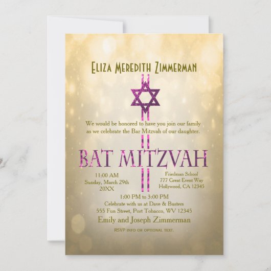 Gold Bokeh | Bat Mitzvah Einladung (Vorderseite)