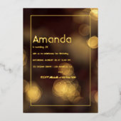 Gold Bokeh Birthday Party Folieneinladung (Vorderseite)