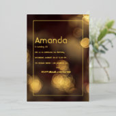 Gold Bokeh Birthday Party Folieneinladung (Stehend vorne)