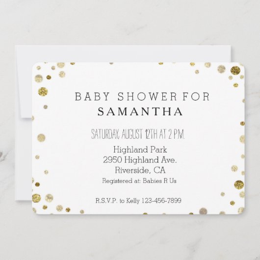 Gold Bokeh Confetti Dots Babydusche Einladung (Vorderseite)