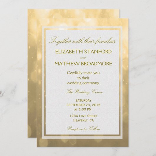 Gold Bokeh | Einladung zur Hochzeit (Vorne/Hinten)