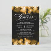 Gold-Bokeh-Glitzern jubeln Silvesterabend-Party Einladung (Stehend Vorderseite)