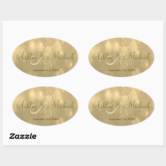 Gold Bokeh | Hochzeitsticker Ovaler Aufkleber (Blatt)