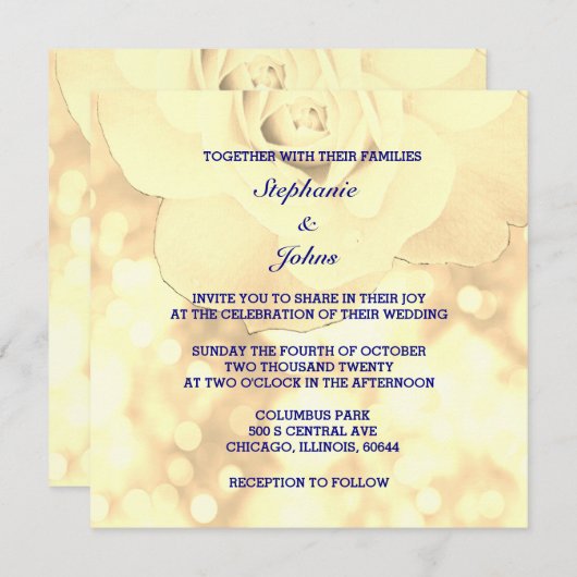 Gold Bokeh Ivory Sepia Floral Glitzer Wedding Einladung (Vorne/Hinten)