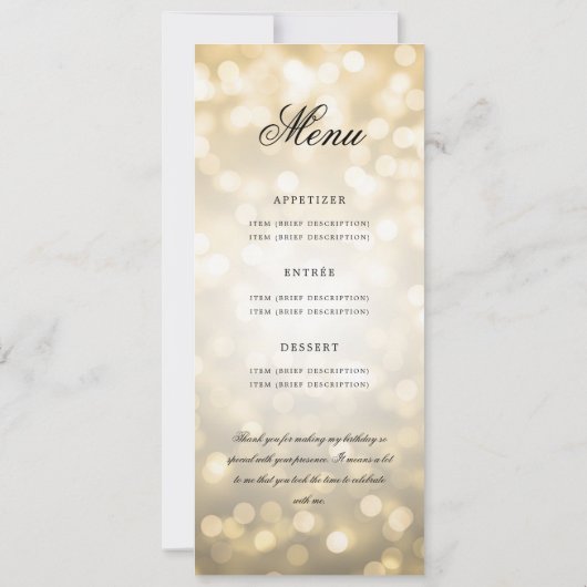 Gold Bokeh Menü+Vielen Dank Einladung (Rückseite)