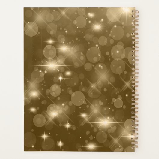 Gold Bokeh Modern Monogram Sparkle Planner Planer (Rückseite)
