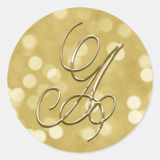 Gold Bokeh Monogram A Siegel Hochzeit Einladung Runder Aufkleber