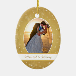 Gold Bokeh Star Rahmen Erste Weihnachtsfeier Keramikornament