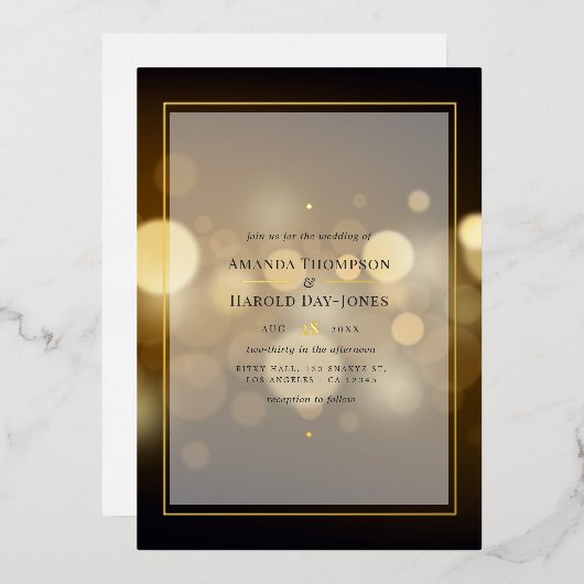 Gold Bokeh Wedding Foil Einladung (Vorderseite/Rückseite)