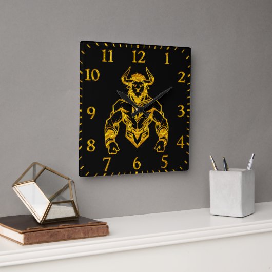 Gold Bold Bison Graphic Design Quadratische Wanduhr (Büro)