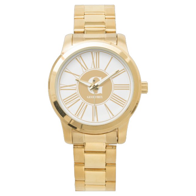 Gold Bold Monogram Roman Numerus Watch Armbanduhr (Vorderseite)