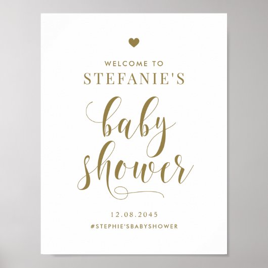 Gold Bold Script Baby Dusche Willkommen Poster (Vorne)