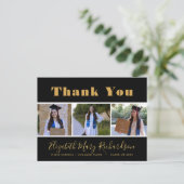 Gold Bold Script Modern 3 Foto Grad Danke Postkarte (Stehend Vorderseite)