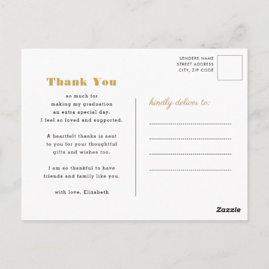 Gold Bold Script Modern 3 Foto Grad Danke Postkarte (Rückseite)