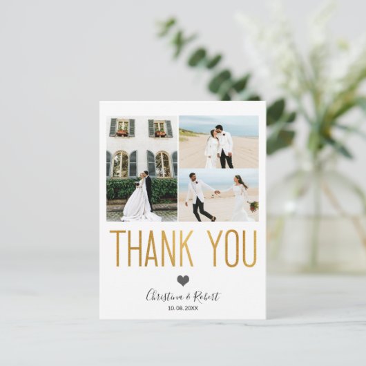 Gold Bold Vielen Dank Custom Foto Hochzeit Danke Postkarte (Stehend Vorderseite)