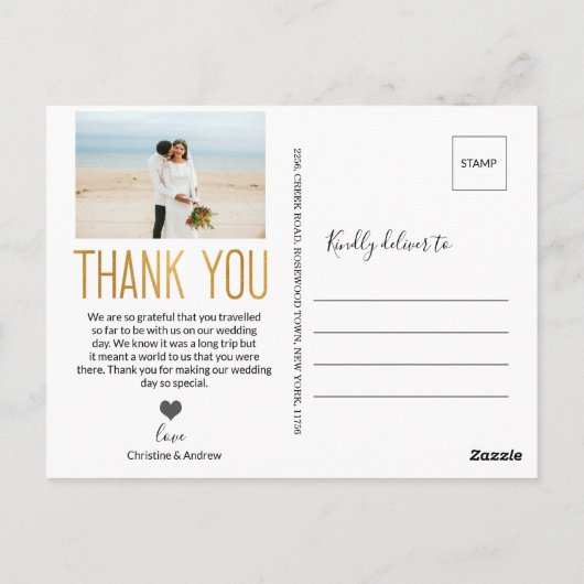 Gold Bold Vielen Dank Custom Foto Hochzeit Danke Postkarte (Rückseite)