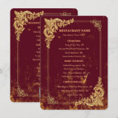 Gold Bordeaux Editable Menu with QR Code Menükarte (Vorne/Hinten)