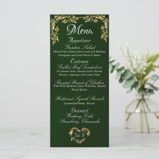 Gold Border auf Emerald Wedding Menu Menükarte (Stehend Vorderseite)