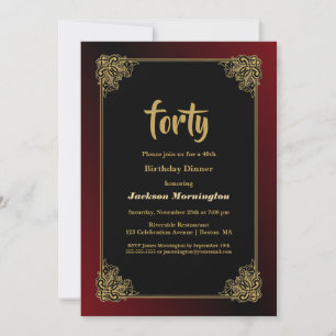 Gold Border Black 40. Geburtstagsessen Einladung