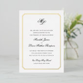 Gold Border Black and Gold Monogram Wedding Folieneinladung (Stehend vorne)