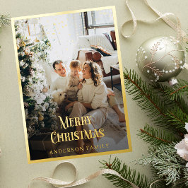 Gold Border Confetti Weihnachtsfamilie Foto Folien Feiertagskarte