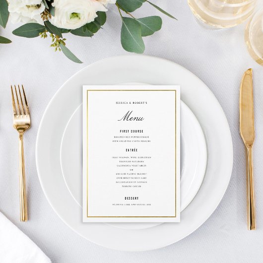 Gold Border Elegante Wedding Menu Card Menükarte