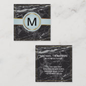 Gold Border Luxury Monogram Black Marble Quadratische Visitenkarte (Vorne/Hinten)