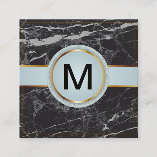 Gold Border Luxury Monogram Black Marble Quadratische Visitenkarte (Vorderseite)