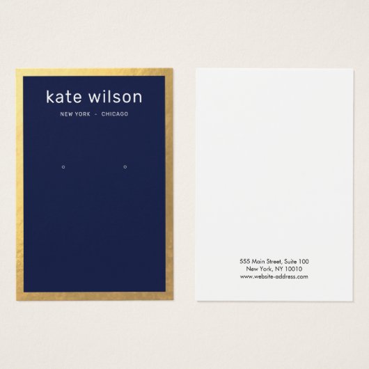 Gold Border Navy Blue Earring Display Card (Vorne & Hinten)