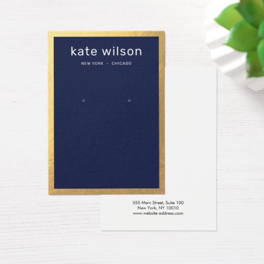 Gold Border Navy Blue Earring Display Card (Schreibtisch)