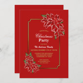 Gold Border Poinsettia Weihnachtsfeiertag Party Einladung (Vorne/Hinten)